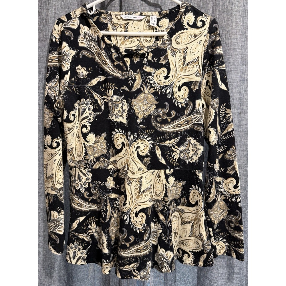 Isaac Mizrahi Live Long Sleeve Top Sz S Stretch Drop Waist V-cutout Cotton Blend